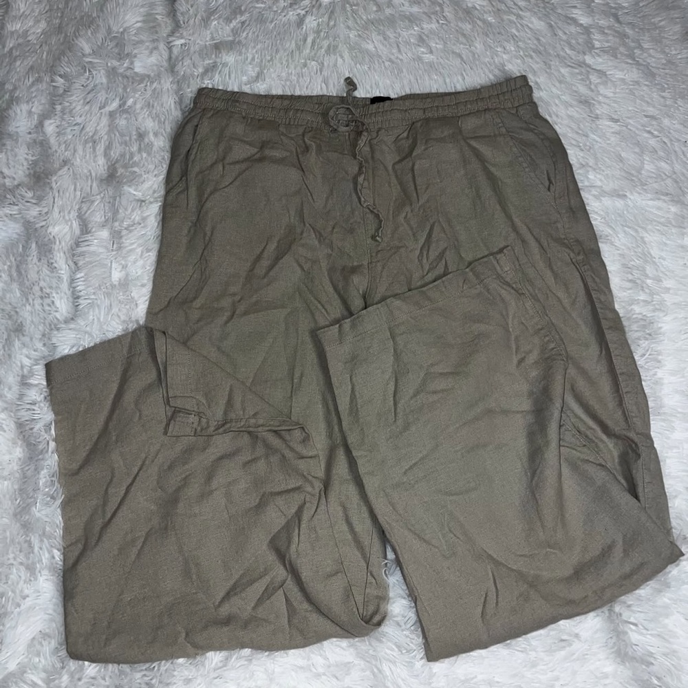 Gap 100% Linen Blend Flowy Khaki Pants with Pockets size Large w pockets